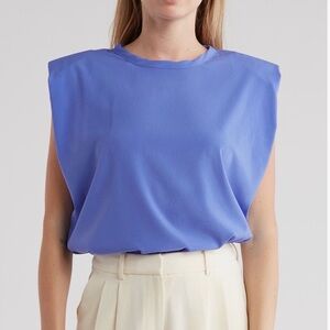 French Connection Structured Shoulder Pad Tank in Periwinkle
